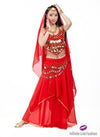 Belly Dance Top & Skirt With Belt Veil Red / One Size