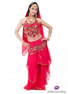 Belly Dance Top & Skirt With Belt Veil Rose Red / One Size