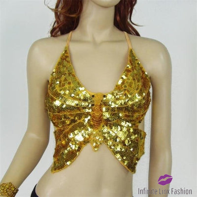 Butterfly Belly Dance Sequined Top Gold / One Size