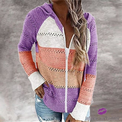 Cotton Patchwork Sweater S / Zipper Purple