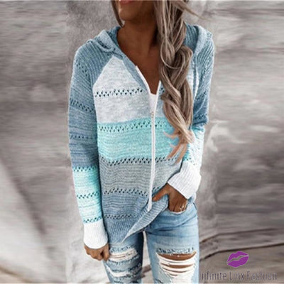 Cotton Patchwork Sweater S / Zipper Sky Blue