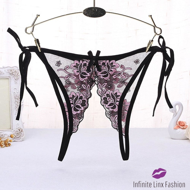Exotic Open Crotch Lacy Thong - INFINITE LINX FASHION