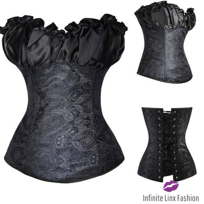 Floral And Ruffles Corset Black 1 / Xxl