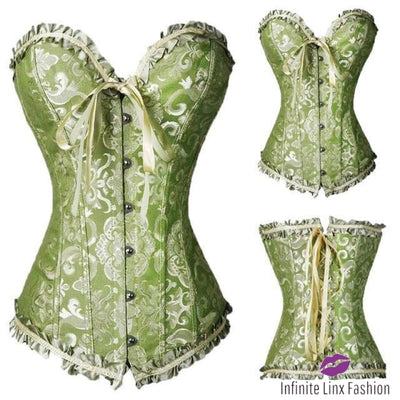 Floral And Ruffles Corset Green / Xxl