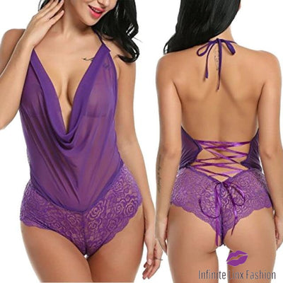 G String Lace Sling Nightwear Purple / S