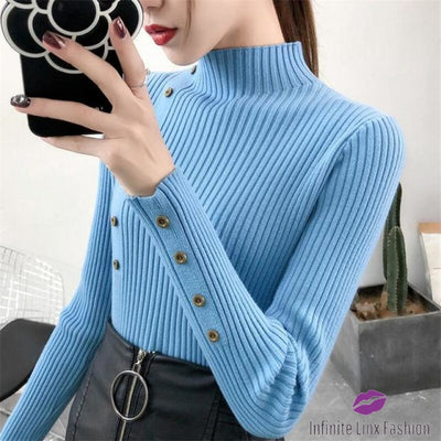 Knitted Turtleneck Sweater Blue / One Size