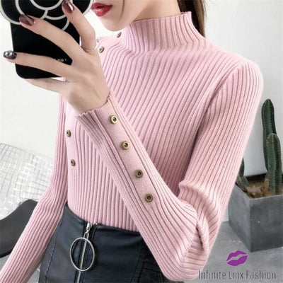 Knitted Turtleneck Sweater Pink / One Size