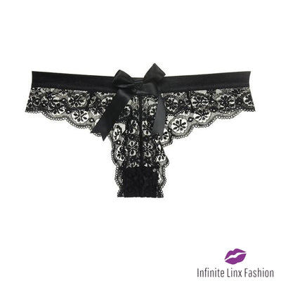 Lacy Thong With Bows Black / L