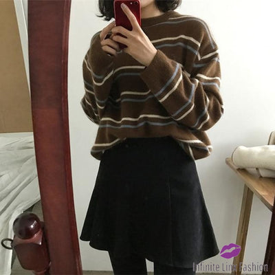 Loose Striped Sweater Brown / One Size