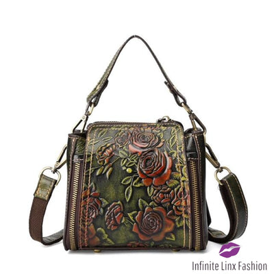 Roses Hand Bag | Genuine Leather Green