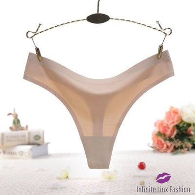 Silky Cotton Seamless Thong Beige / One Size