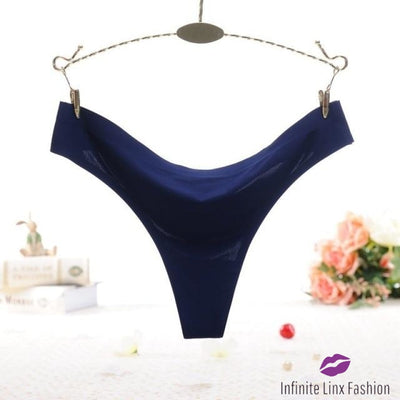 Silky Cotton Seamless Thong Navy Blue / One Size