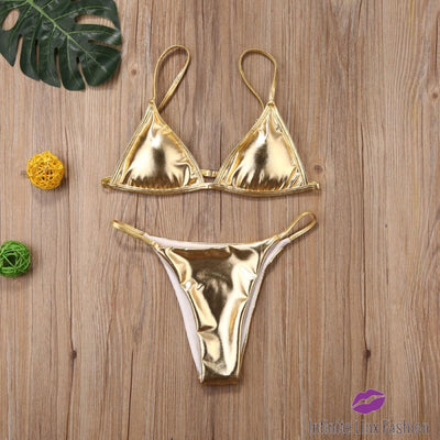 Silver/gold Thong Bikini Gold / S