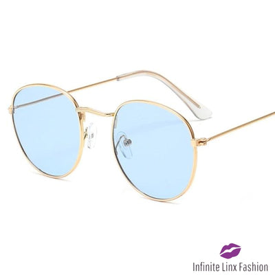 Small Frame Round Sunglasses Goldoceanblue