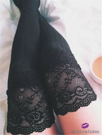 Thigh High With Lace Band Black